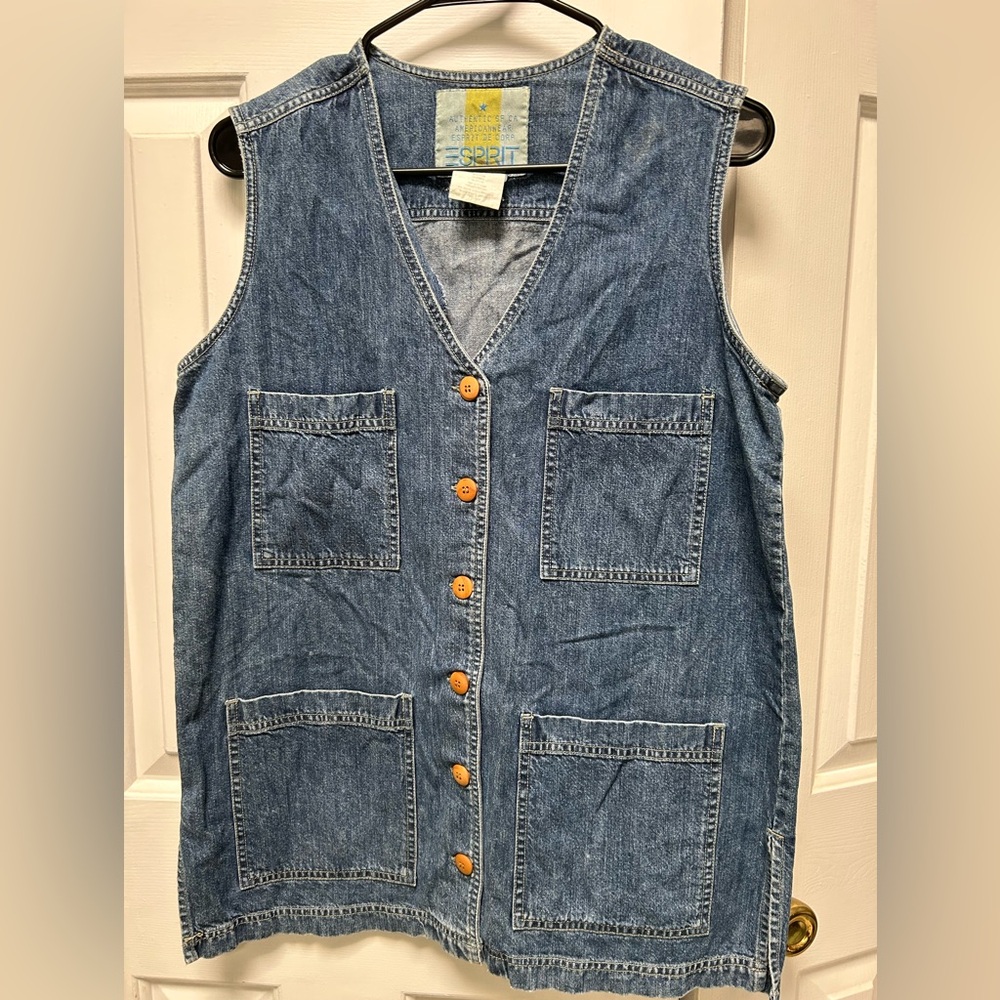Vintage Espirit Denim Sleeveless Vest with 6 Button Front